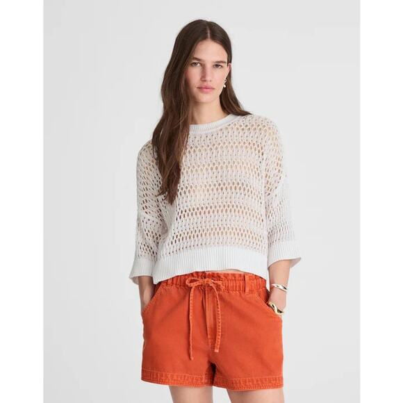 NWT Madewell Relaxed Open-Stitch Sweater Tee In White Size...